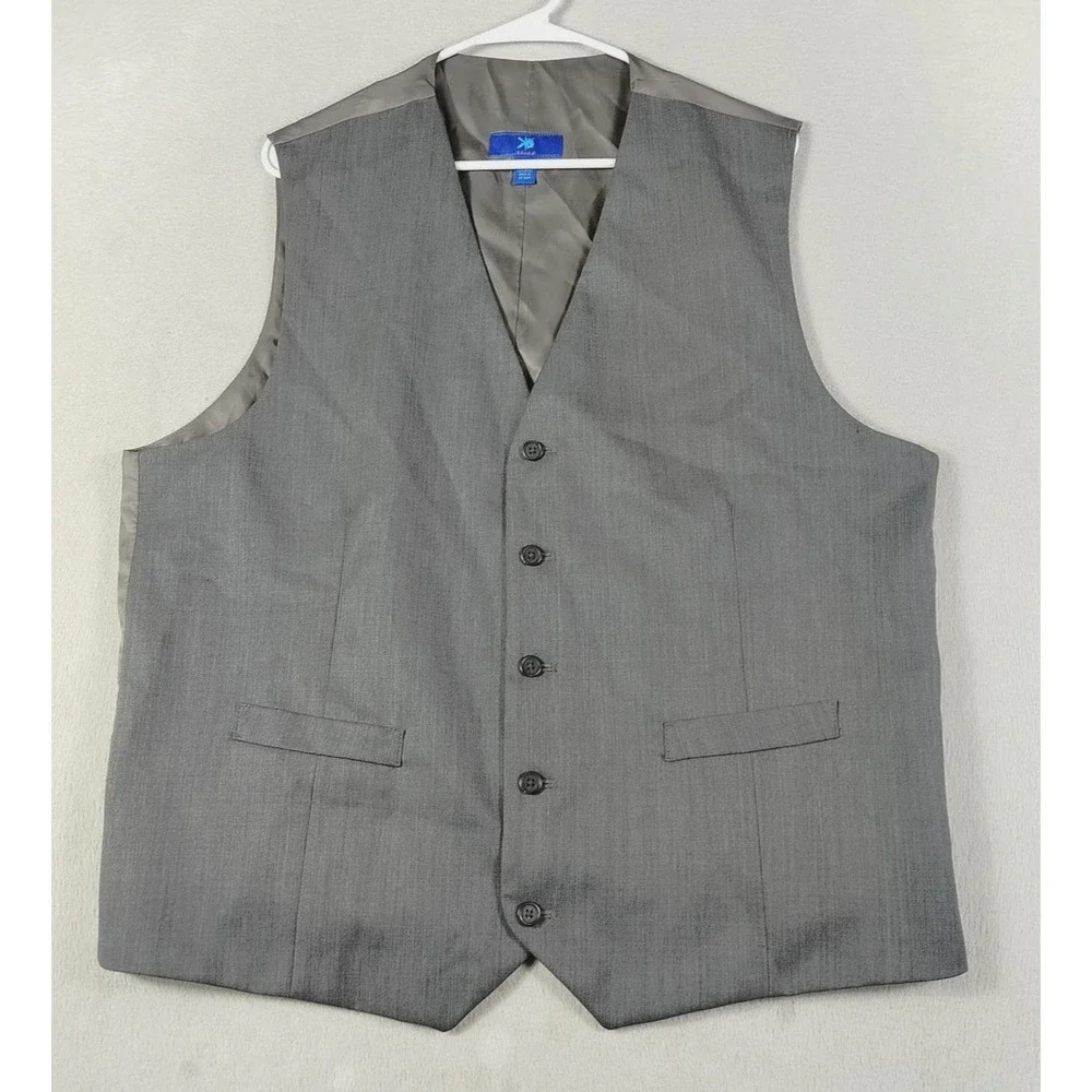 Egara Suit Vest Mens 2X Gray Wool Belted Business Formal Wedding Office Church